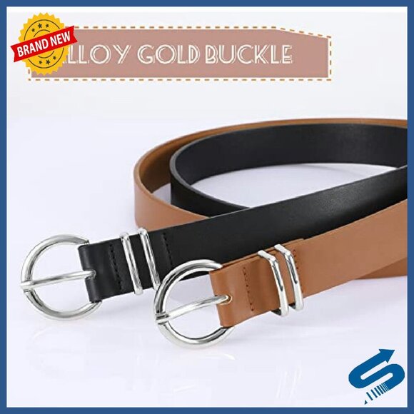 Faux Leather Women\'s Belt Gold Buckle Versatile Accessory main image 7